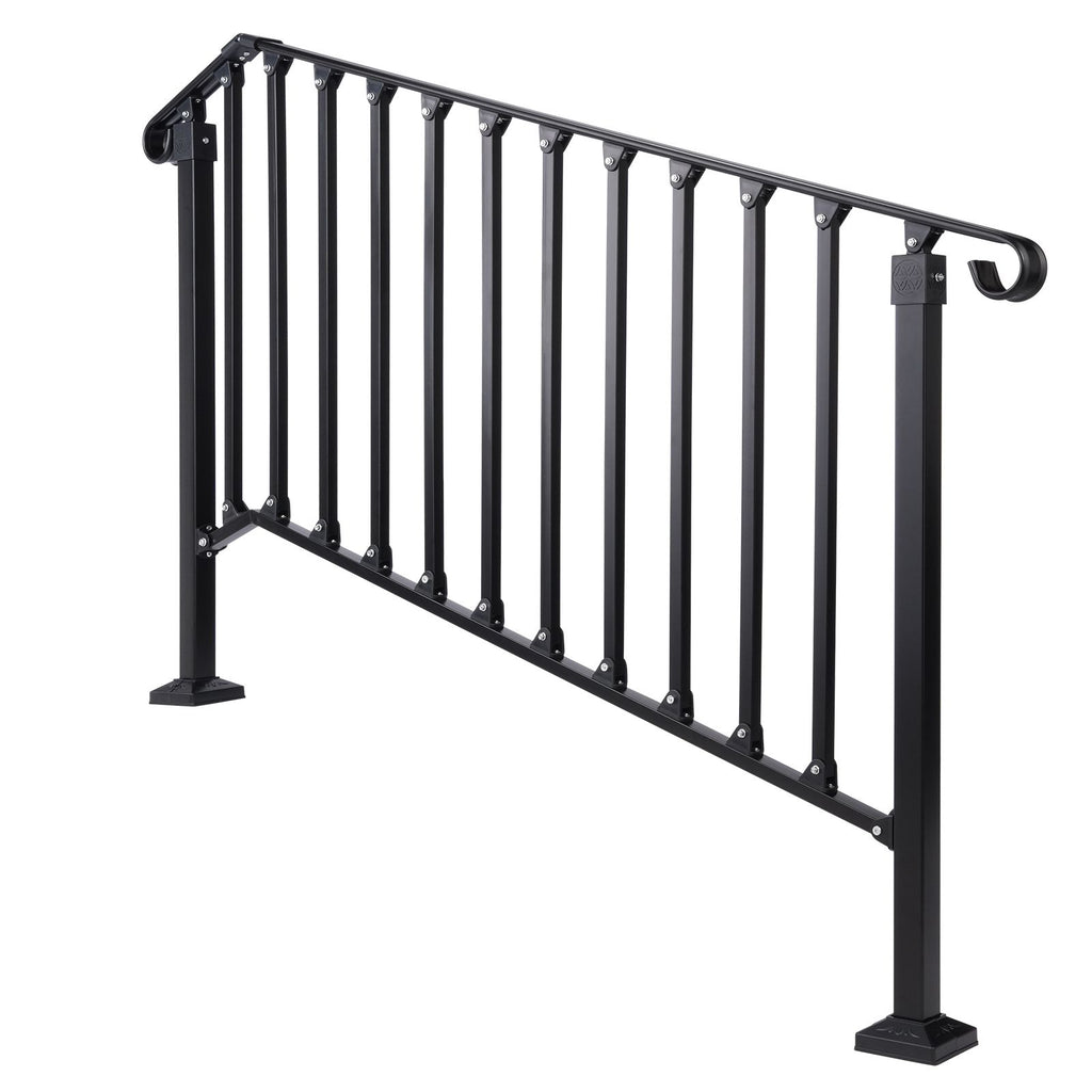 Matte black 4-step ABS plastic handrail for courtyard stairs