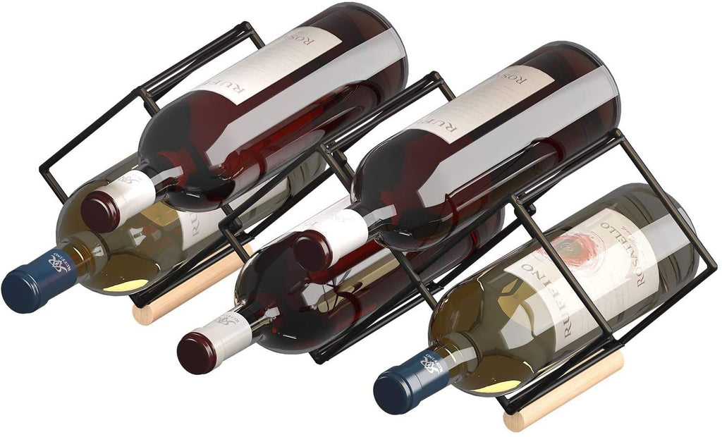 Mecor Countertop Wine Rack, 5 Bottle Tabletop Wine Holder Storage Stand with Stylish Design, Perfect for Home Decor, Bar, Wine Cellar, Basement, Cabinet, Pantry-Set of 1, Wood & Metal, Wood & Iron--YS