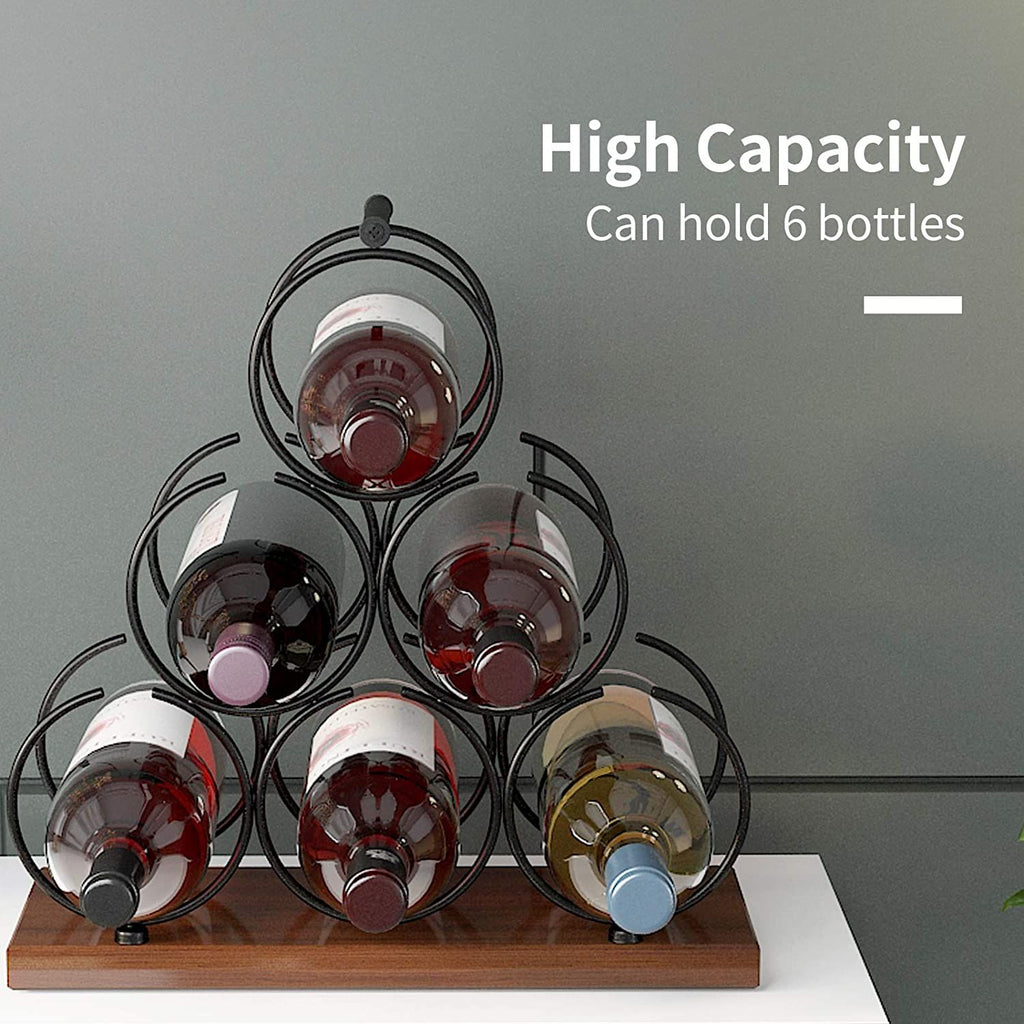 Mecor Countertop Wine Rack for 6 Bottles, Wood & Metal Tabletop Bottle Holder , 3-Tier Rustic Wine Organizer, Classic Design, Sturdy Handle, Easy Assembly, Wood & Iron--YS