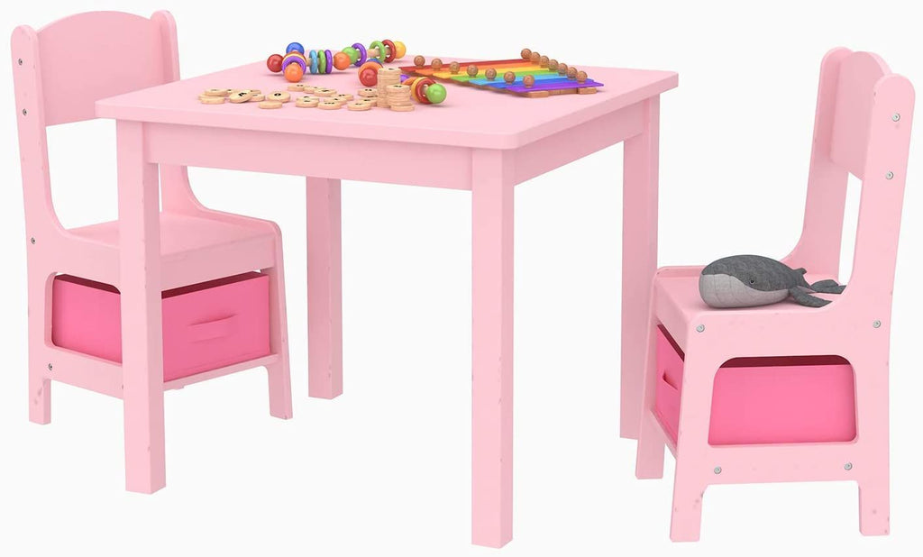 mecor Kids Table and Chair Set with 2 Storage Boxes, Childern Play Desk w/ 2 Chairs for Arts & Crafts, Snack Time, Homeschooling, Homework & More (Pink) RT
