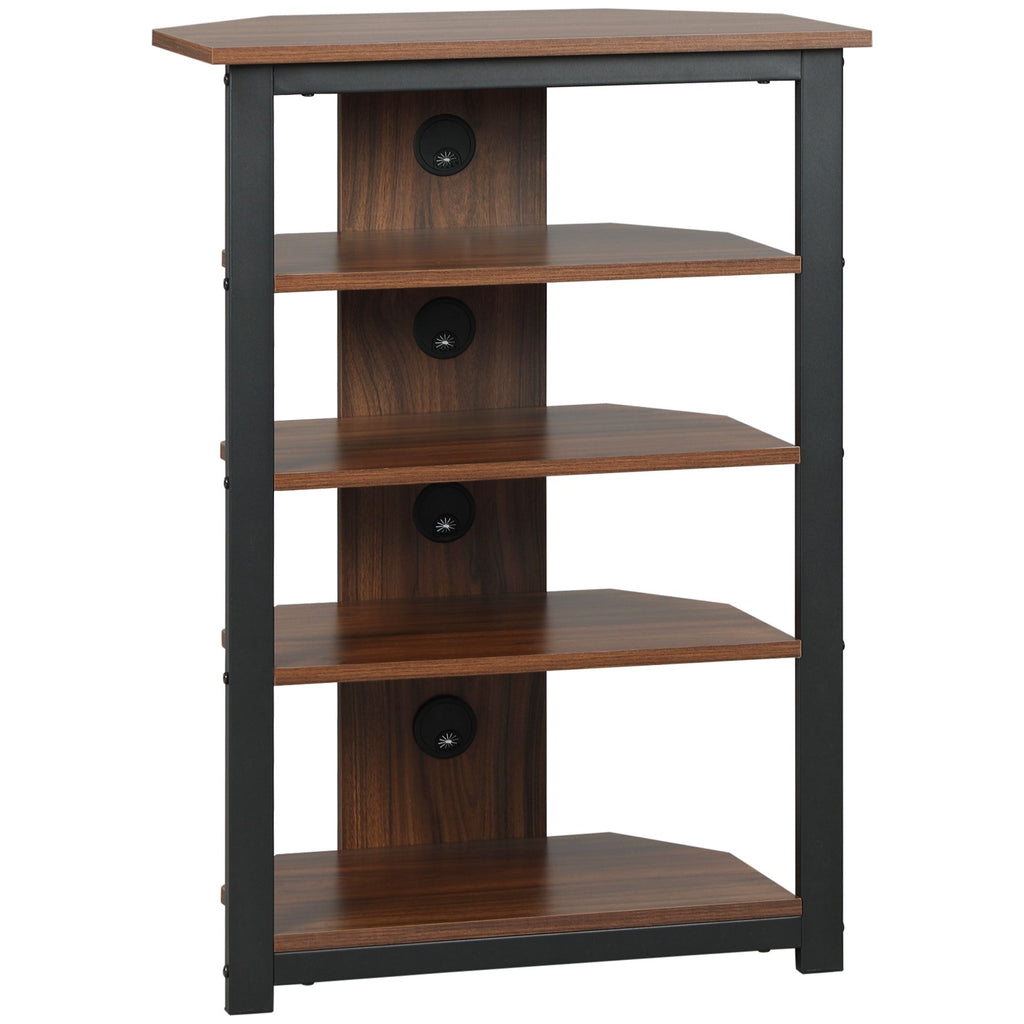 Media Stand with LED, 4-Tier Audio Rack, AV Media Corner Shelf, Cable Management, for DVD, Game Console, Brown