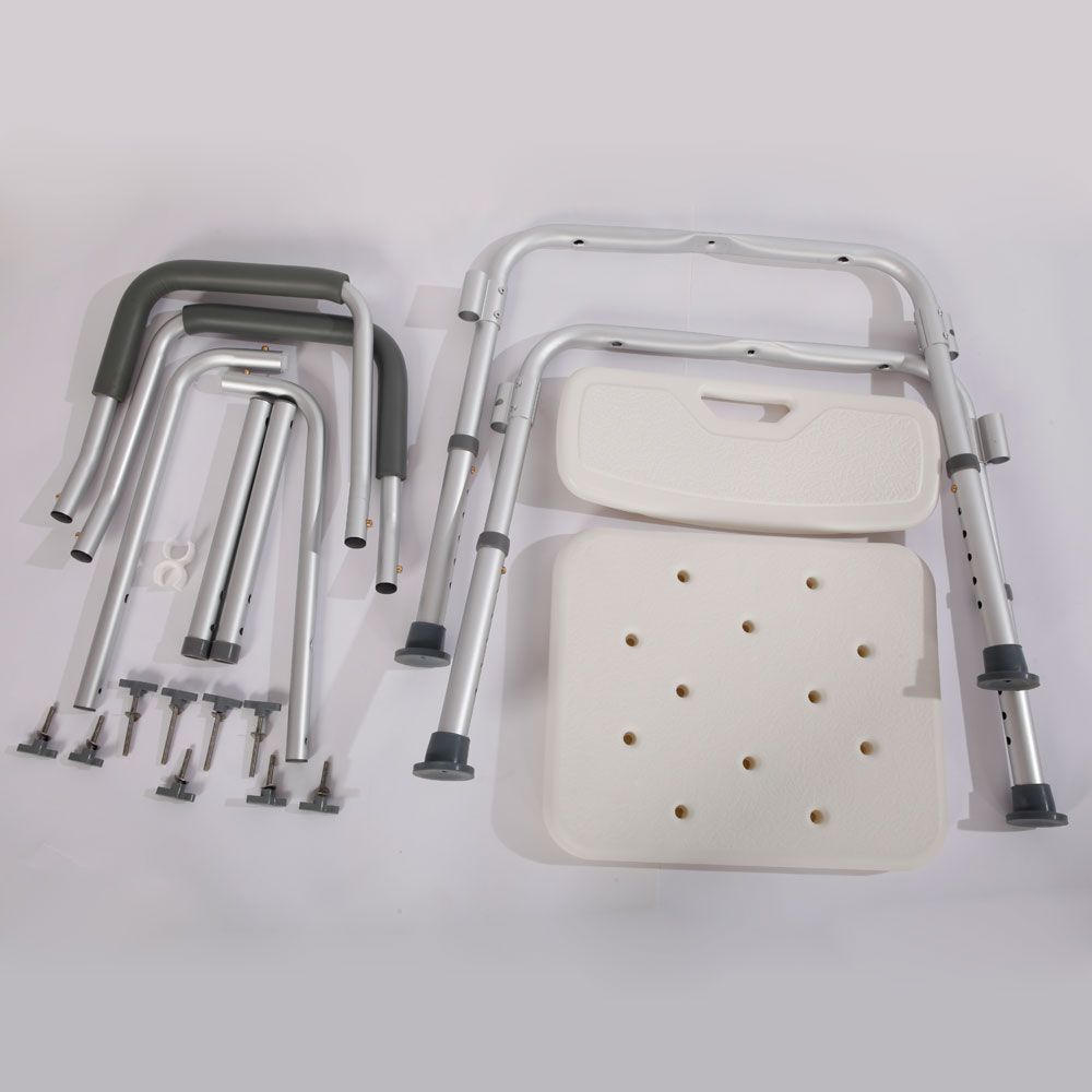 Medical Bathroom Safety Shower Tub Aluminium Alloy Bath Chair Bench with Back & Handle White