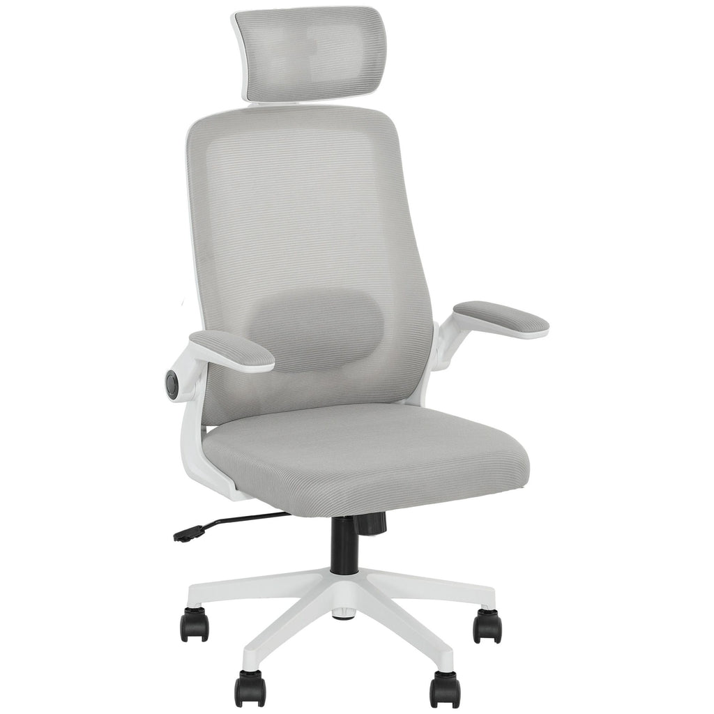 Mesh Chair with Movable Arms, Ergonomic Chair for Office with Adjustable Lumbar Support, Rotatable Headrest, Gray