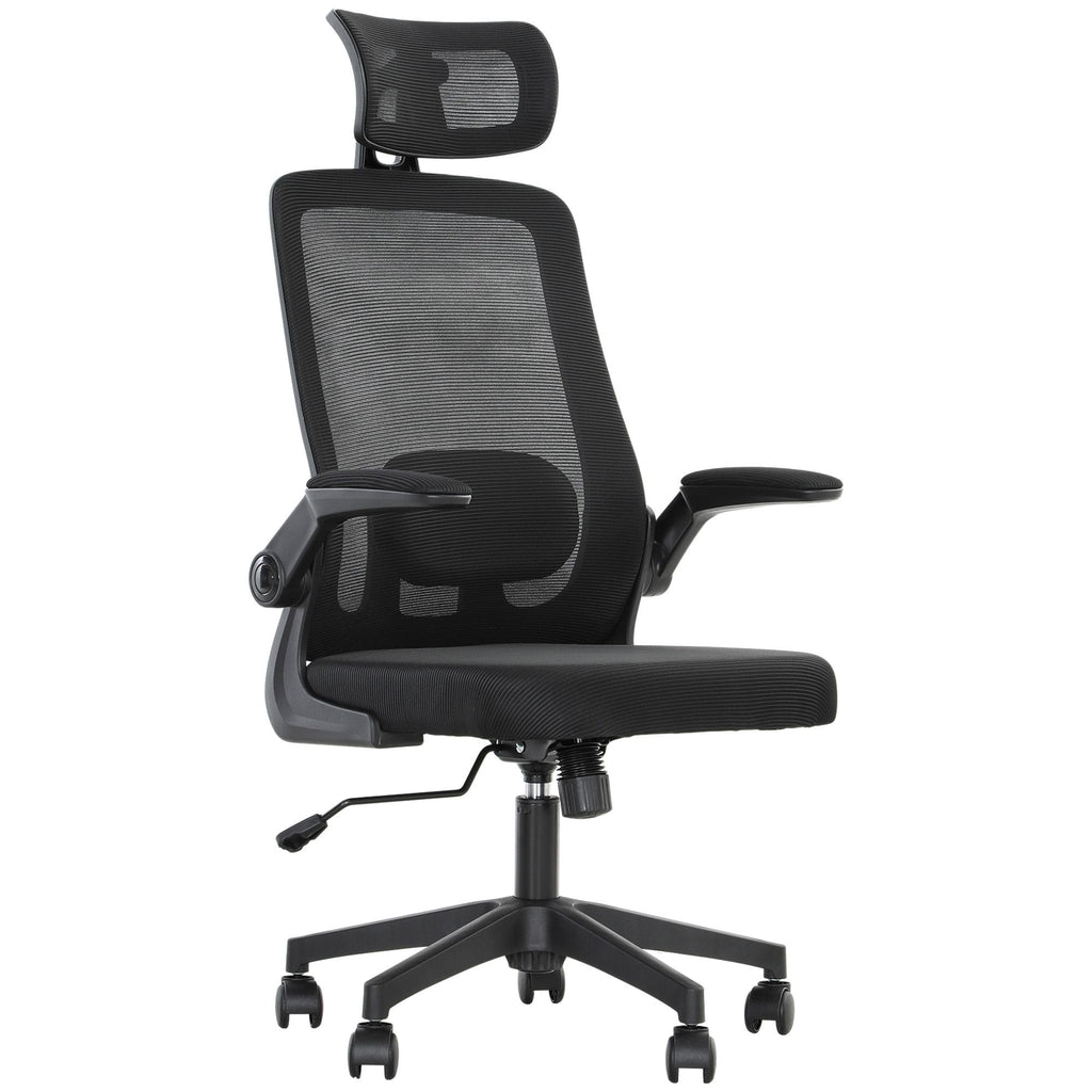 Mesh Office Chair, Ergonomic Desk Chair with Flip-up Armrest, Rotatable Headrest, Adjustable Lumbar Support, Black