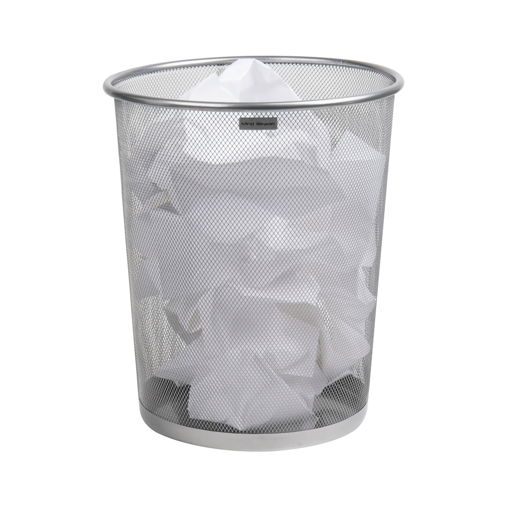 Mesh Trash Can, 16.65L (4.4 gal), Waste Paper Basket, Round, Office, Metal, Silver