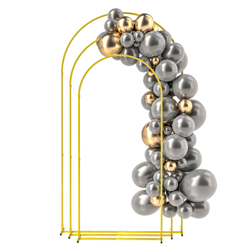 Metal Arch Backdrop Stand Set of 3, 7/6.5/6 ft Wedding Arch Frame, Balloon Backdrop Arch Stand Set for Birthday Party, Bridal Shower, Graduation, Ceremony, Banquet Decorations, Gold