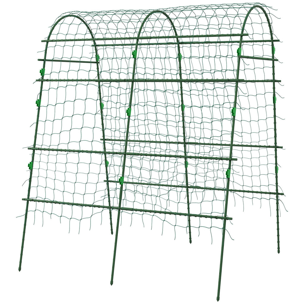 Metal Arch Garden Trellis for Climbing Plants, A-Frame with Net, 57"x66"x81", Green Outdoor Decor