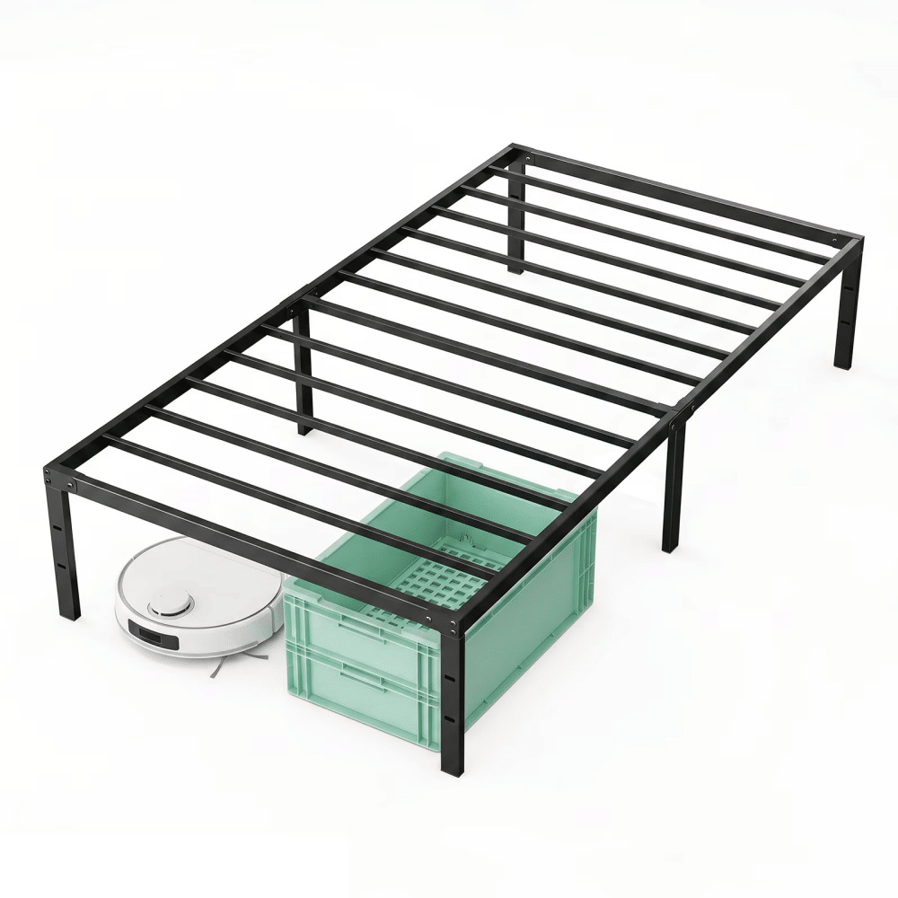 Metal Bed Frame 16 Inch Tall, Heavy Duty Sturdy Mattress Foundation, No Box Spring Needed, Easy to Assemble, Under-bedStorageSpace, Black