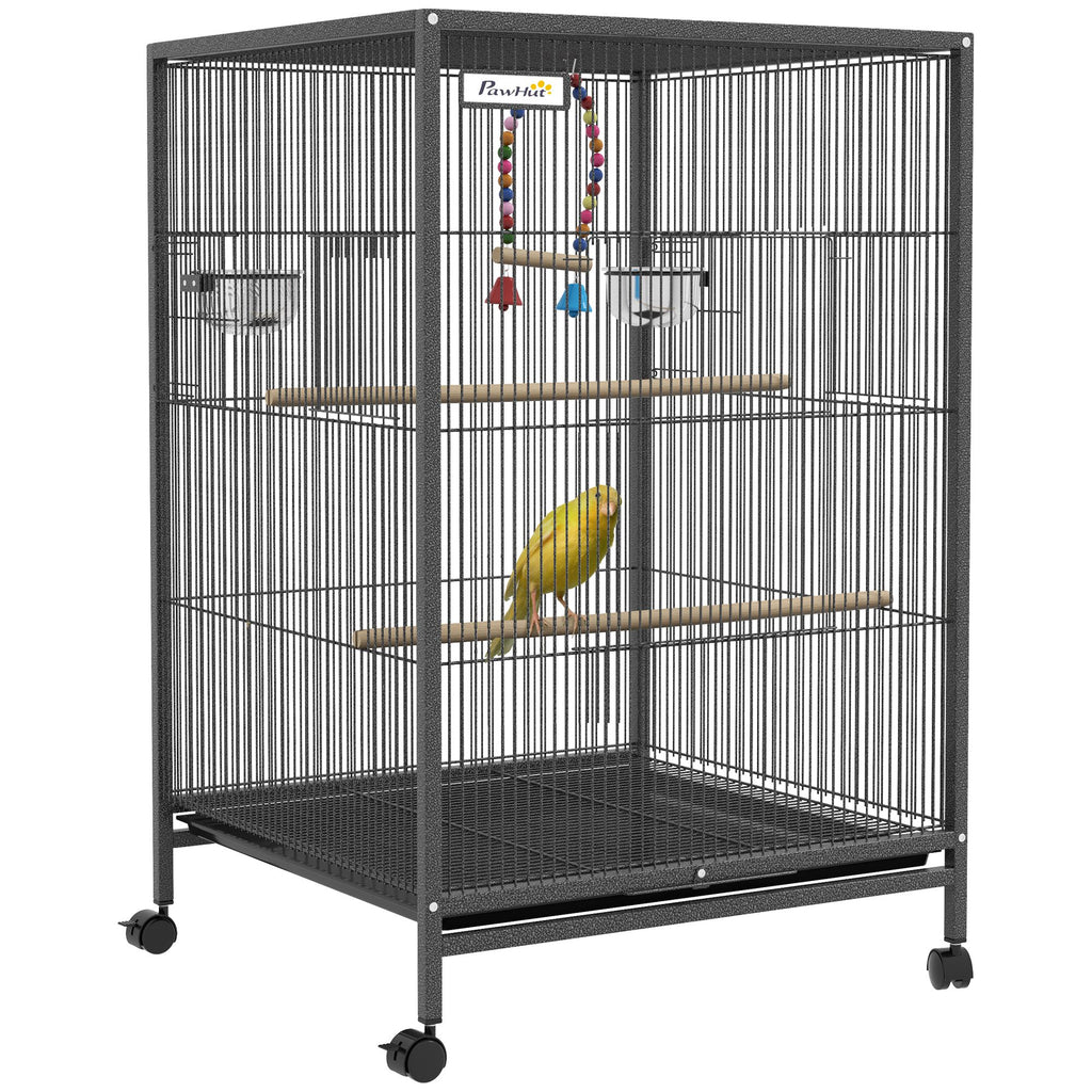 Metal Bird Cage with Stand for Parrots, Lovebirds, Finches, Gray