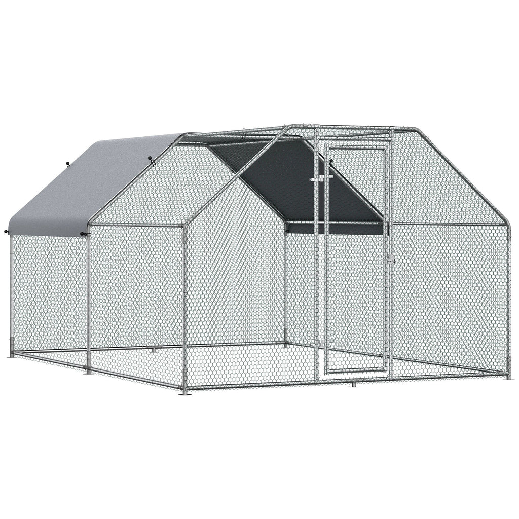 Metal Chicken Coop 12 Walk-In Cage with Cover Lockable Door for Backyard Silver
