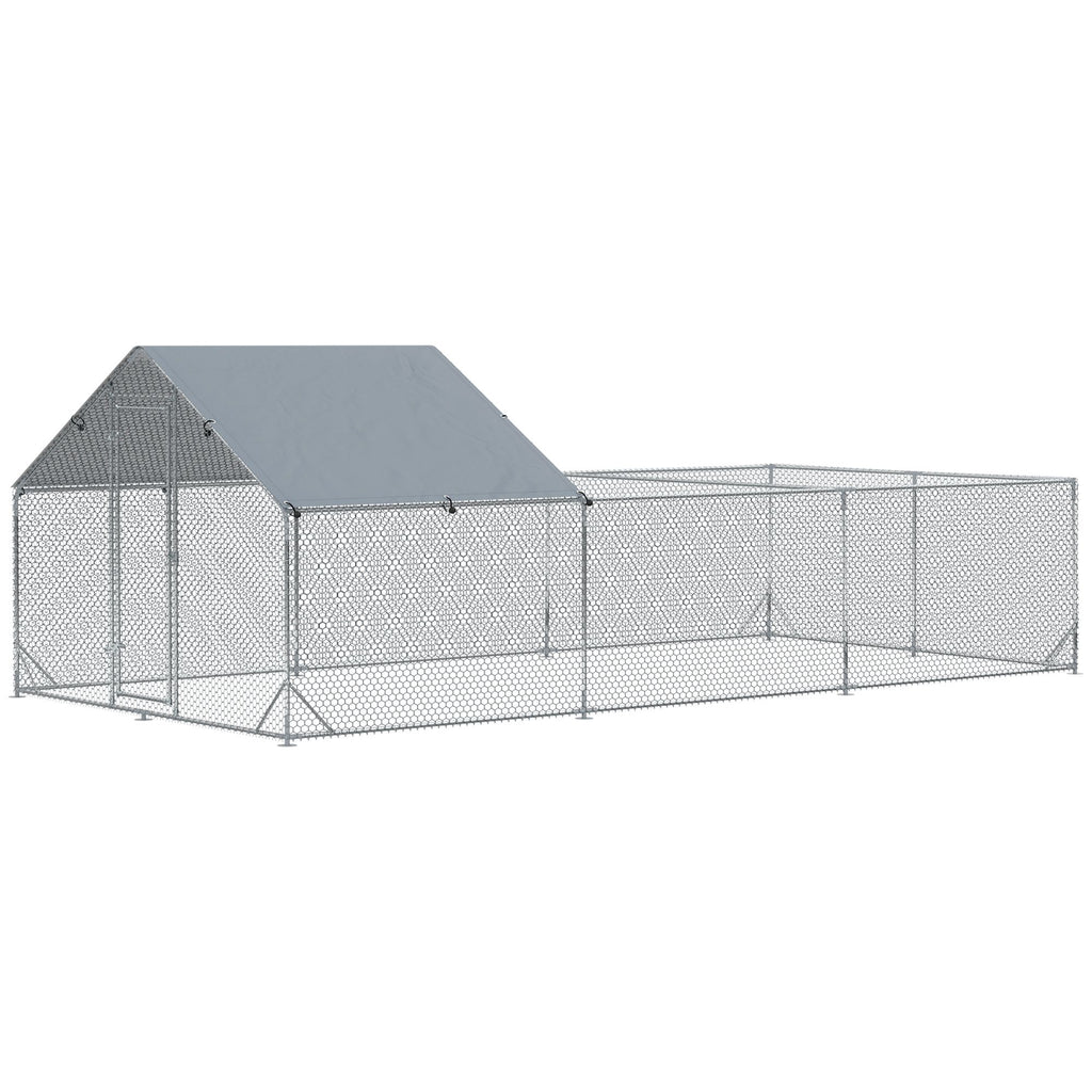 Metal Chicken Coop Large Chicken Run with Waterproof and Anti-UV Cover, Lockable Door, for Outdoor and Yard, 19.7' x 9.8' x 6.4'