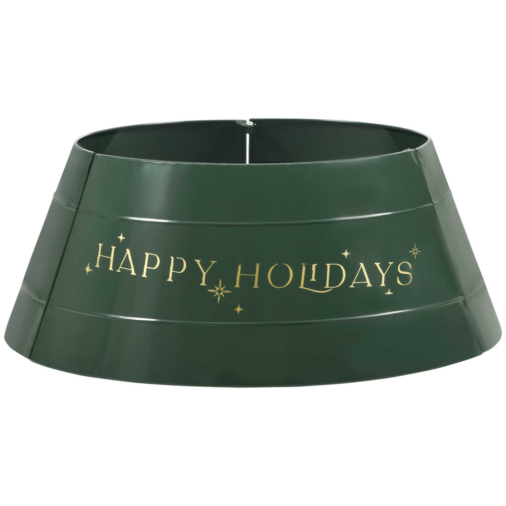 Metal Christmas Tree Collar 26 Inch Festive Xmas Tree Skirt Decoration Green 3 Panels Holiday Decor