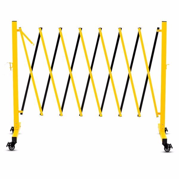 Metal Expandable Barricade, 11FT Traffic Barricade with Casters, Retractable Security Gate, Portable Driveway Gate Outdoor Barricade Fence for Construction Area, Traffic Control, Garage