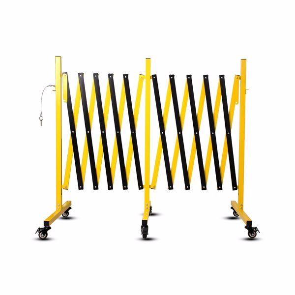 Metal Expandable Barricade, 17FT Traffic Barricade with Casters, Retractable Security Gate, Portable Driveway Gate Outdoor Barricade Fence for Construction Area, Traffic Control, Garage(17FT)