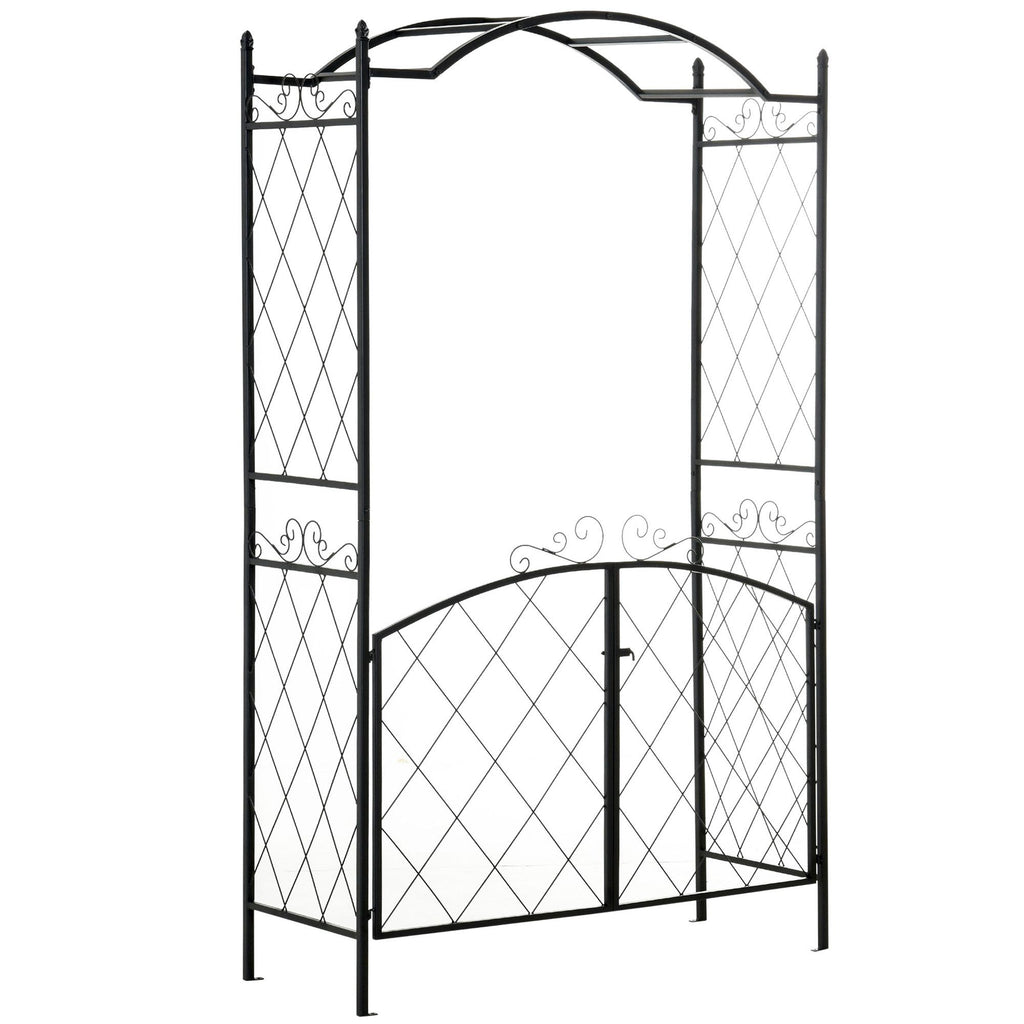 Metal Garden Arch 85ft Locking Doors Water-Resistant Grape Trellis Wedding Black