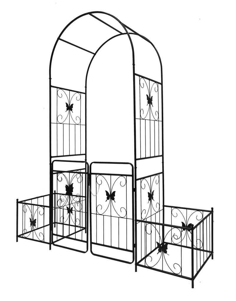 Metal Garden Arch with Gate 79.5'' Wide x 86.6'' High Climbing Plants Support Rose Arch Outdoor Black