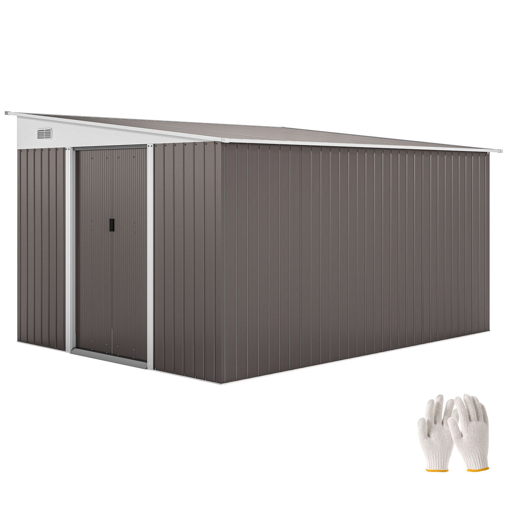Metal Garden Shed 11x9 ft Outdoor Storage with Sliding Doors & Air Vents Gray
