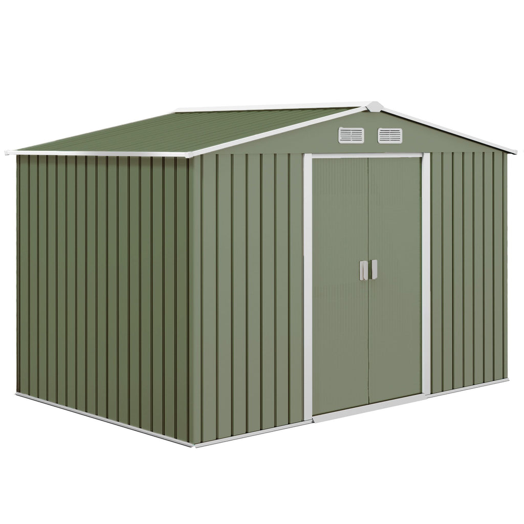 Metal Garden Tool Shed 9x6 Double Sliding Doors Air Vents Green for Patio Lawn