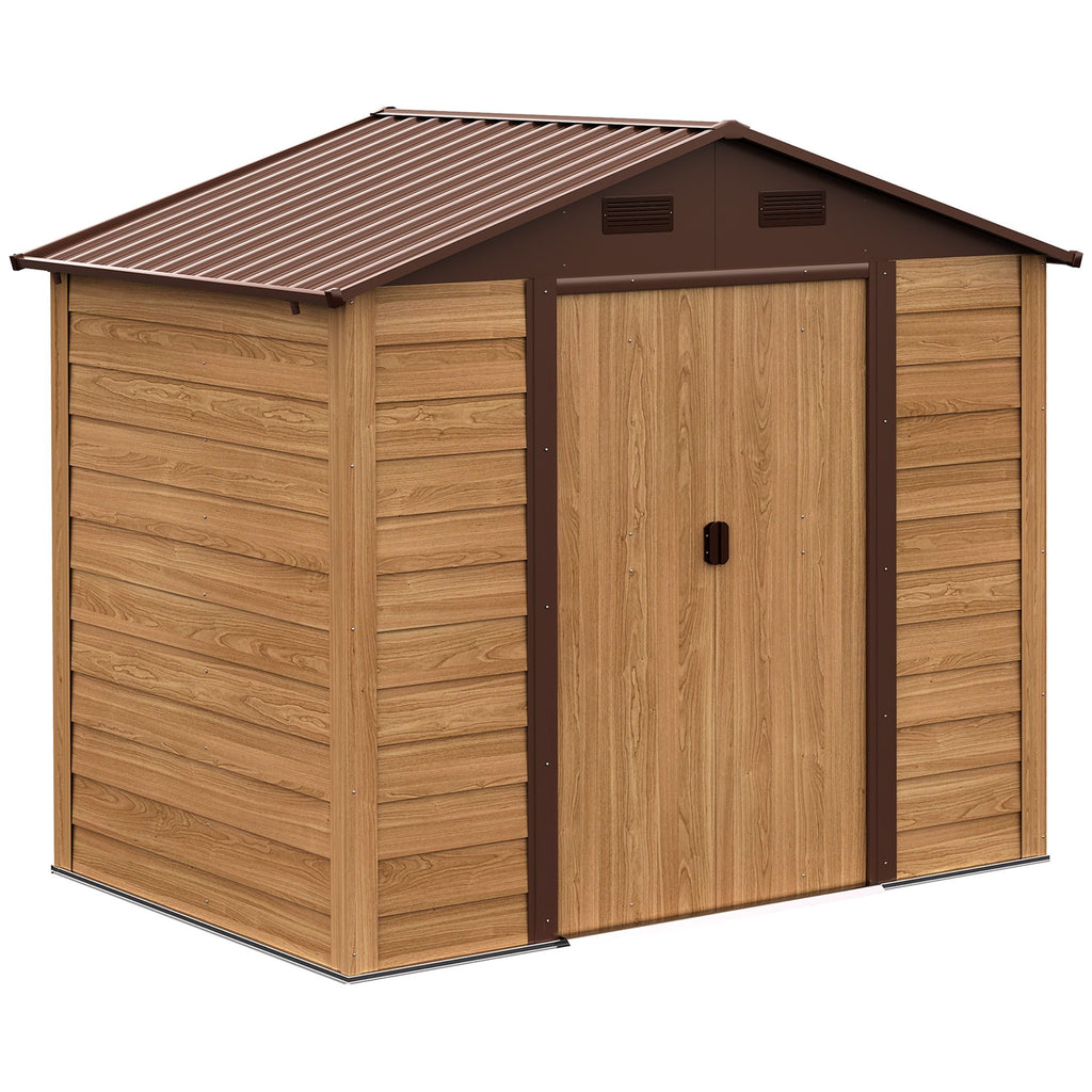 Metal Outdoor Storage Shed 7.7 x 6.4 with 2 Doors 4 Ventilation for Patio Backyard Lawn Outdoor Furniture Brown