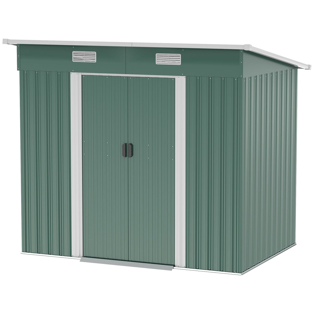 Metal Outdoor Storage Shed 7x4 Lockable Garden Tool Shed Dark Green