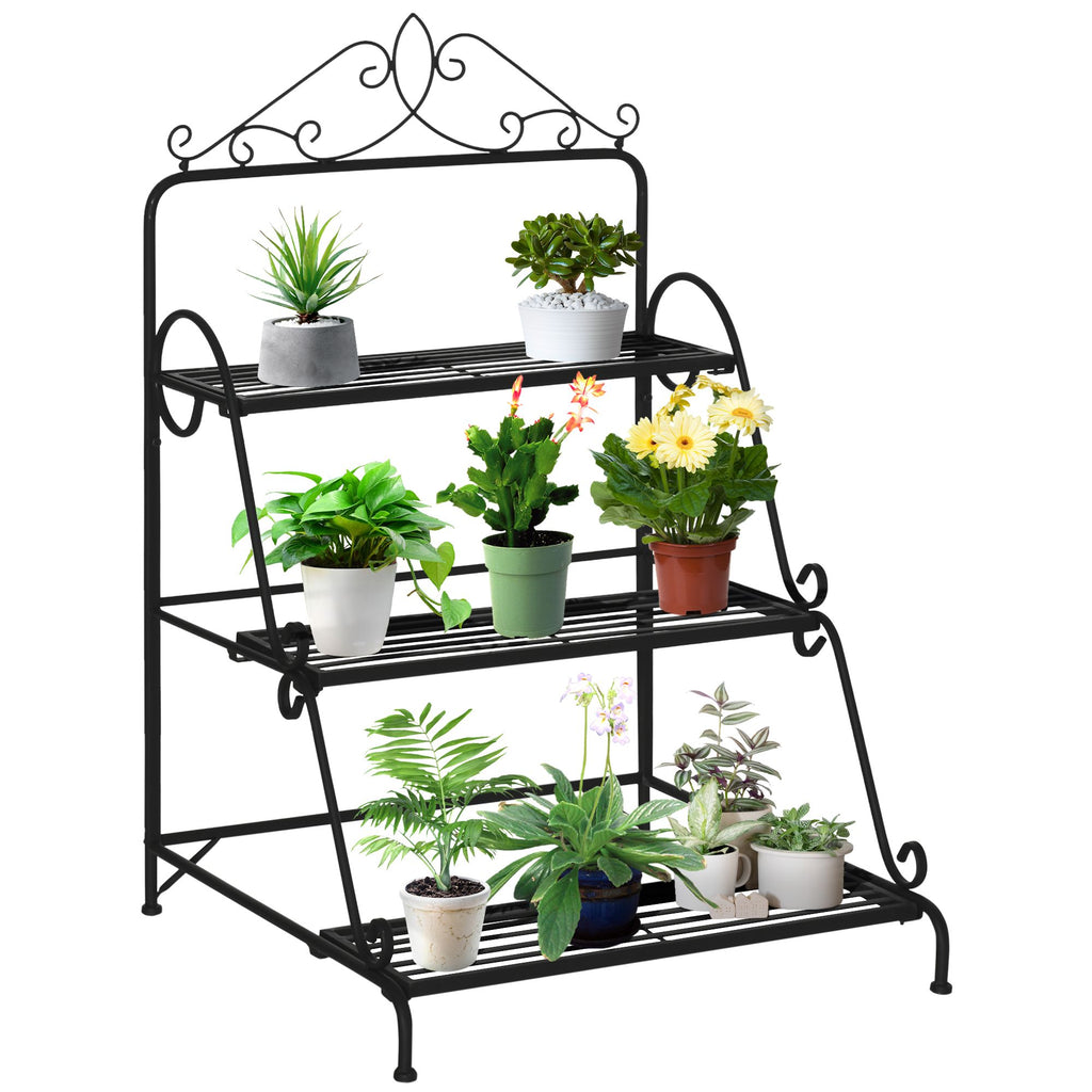 Metal Plant Stand 3 Tier Ladder Display Shelf Flower Pot Holder for Indoor Outdoor Patio