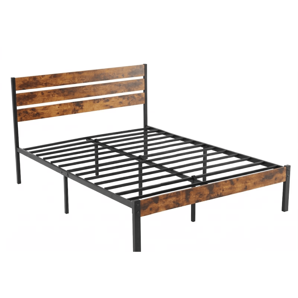 Metal Platform Bed Frame with Headboard & Footboard - No Box Spring Needed, 800LBS Sturdy Wooden Slats Support, Industrial Style