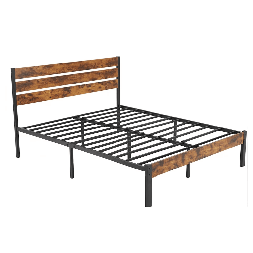 Metal Platform Bed Frame with Headboard & Footboard - No Box Spring Needed, 800LBS Sturdy Wooden Slats Support, Industrial Style