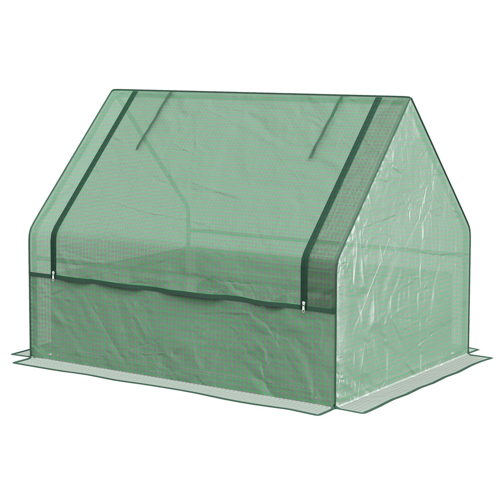 Metal Raised Garden Bed with Greenhouse, Small Planter Box with Green & Silver Cover for Outdoor Gardening