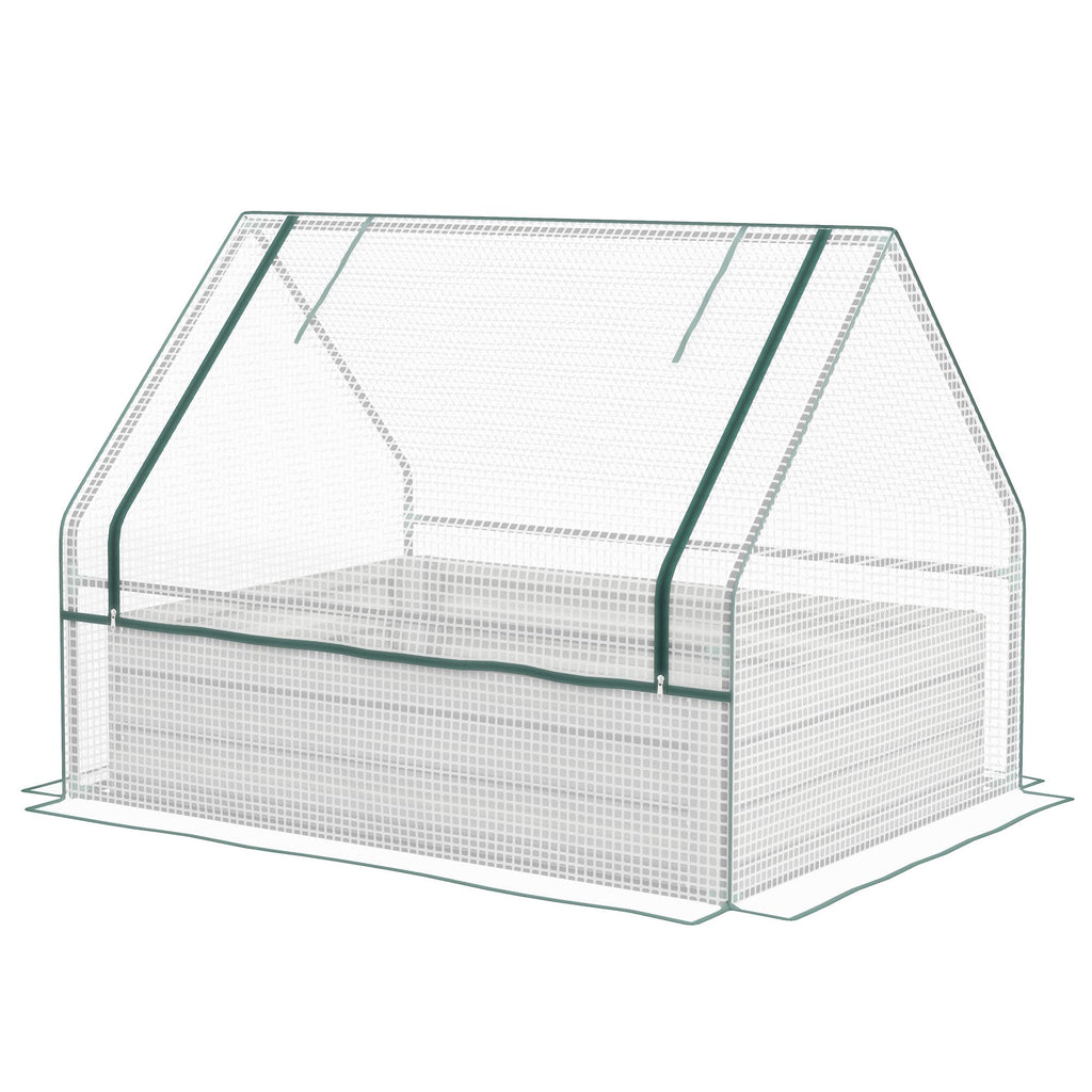 Metal Raised Garden Bed with Greenhouse, Small Planter Box with White & Silver Cover for Outdoor Gardening