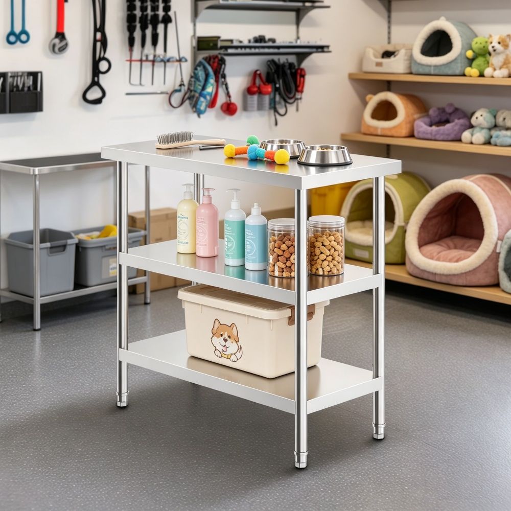 Metal Work Table with Adjustable Shelves for Kitchen