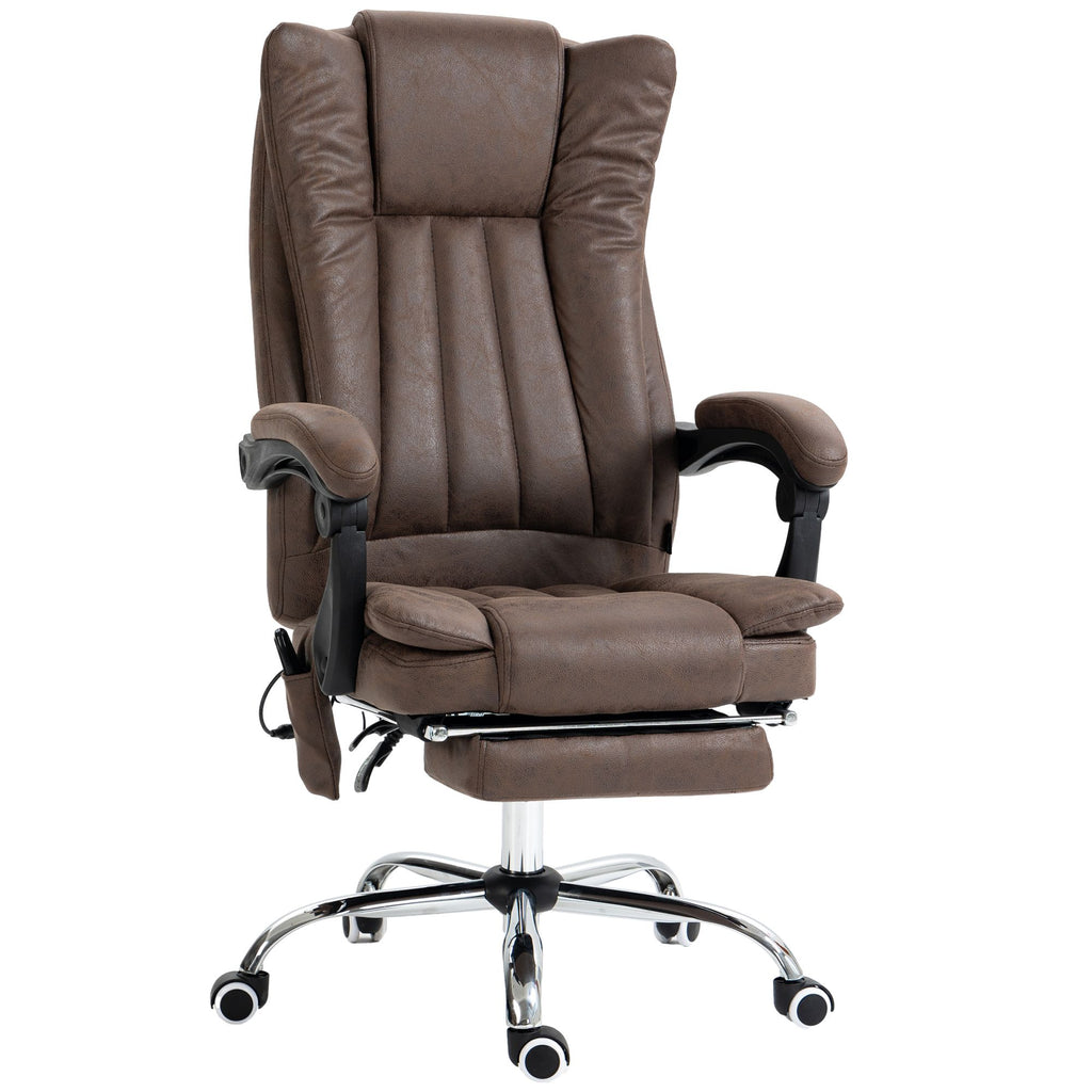 Microfiber High Back Office Chair Computer Chair with Heat 6 Points Adjustable Height Footrest Coffee