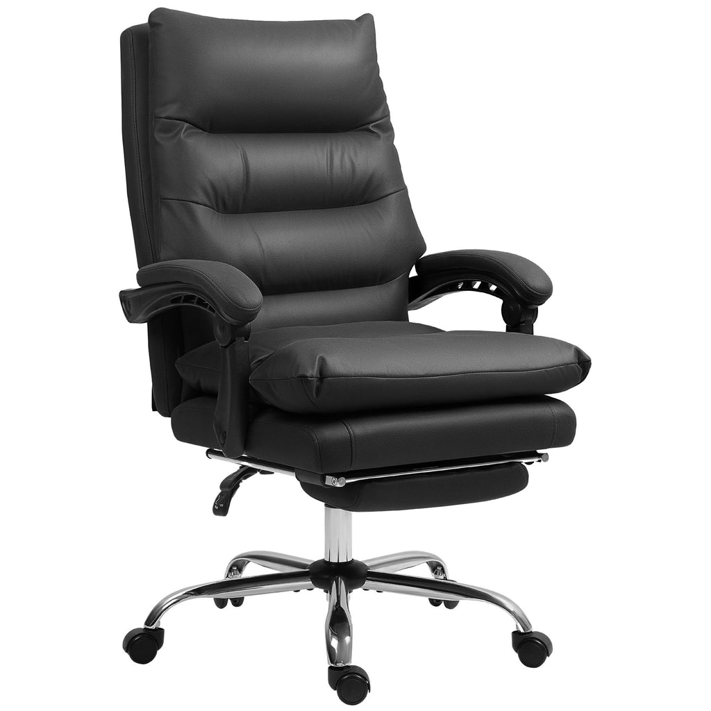 Microfibre Massage Office Chair, Heated Reclining Chair with Footrest, Double-tier Padding, Swivel Wheels, Black
