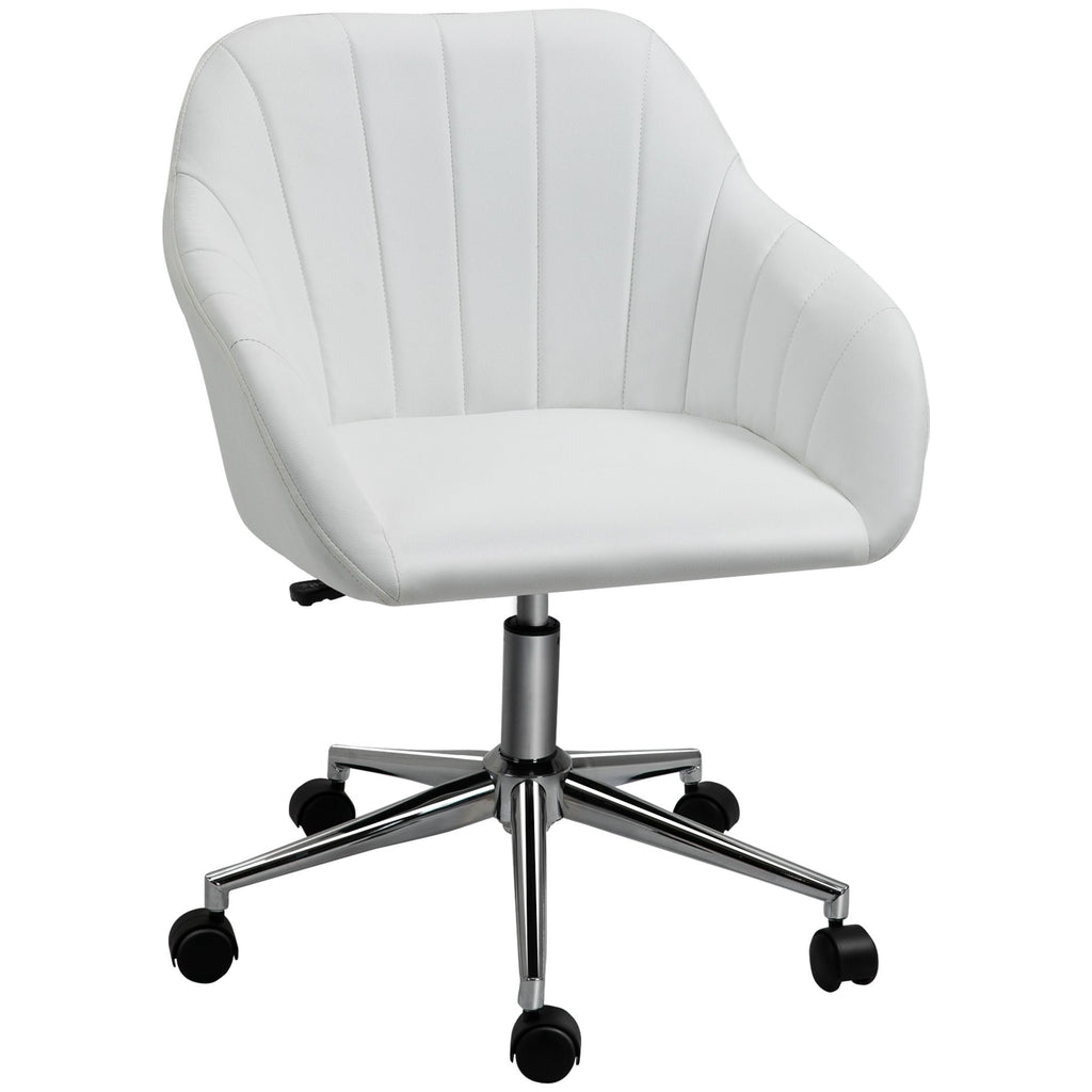 Mid-Back Home Office Chair PU Leather Swivel Task Armchair with Tub Shape Design for Living Room Home, White