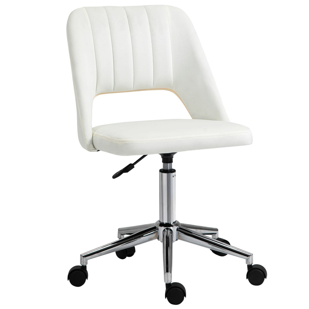 Mid-Back Home Office Chair, Velvet Fabric Swivel Scallop Shape Computer Desk Chair for Home Office or Bedroom, Cream White