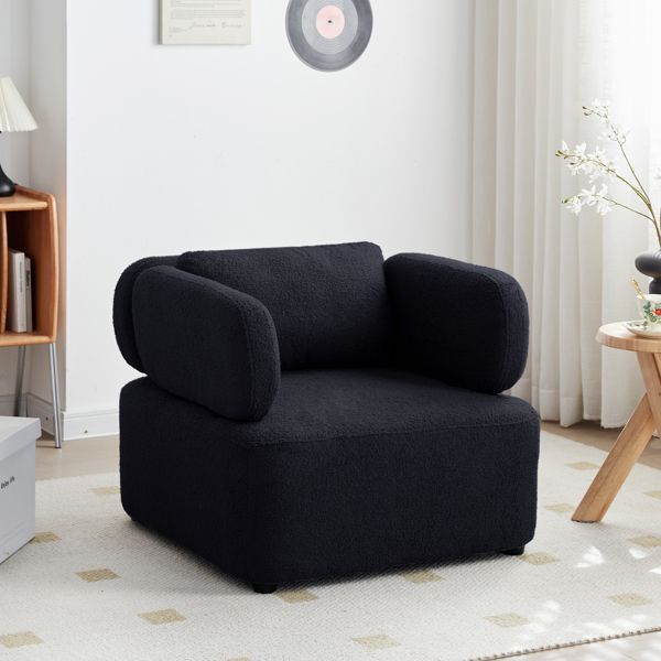 Mid Century Accent Chair with Thickened Cushions Teddy Velvet Reading Armchair with Pillow Upholstered Padded Seat Sofa for Living Room Bedroom Apartment Office