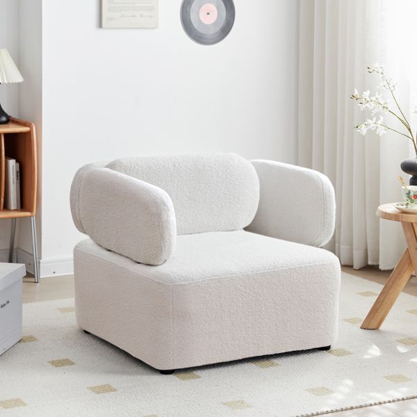 Mid Century Accent Chair with Thickened Cushions Teddy Velvet Reading Armchair with Pillow Upholstered Padded Seat Sofa for Living Room Bedroom Apartment Office
