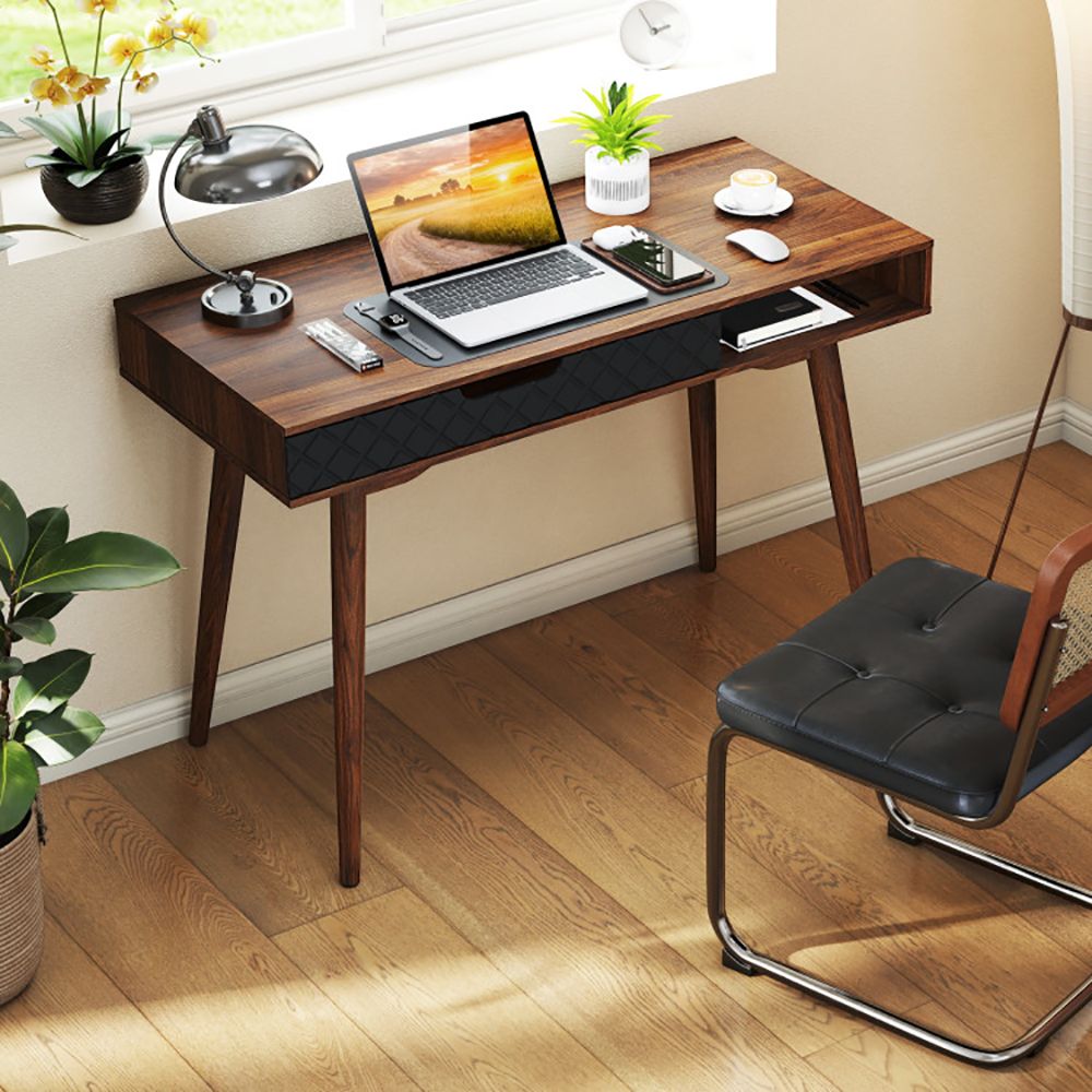 Mid-Century Modern Computer Desk with Drawer and Open Compartment