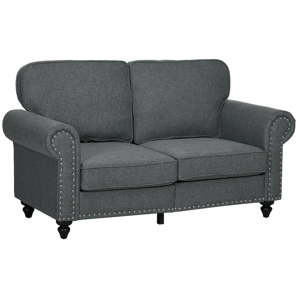 Mid Century Modern Loveseat Sofa, 2 Seater Small Couch with Nailhead Trim, for Living Room, Bedroom, Charcoal Gray