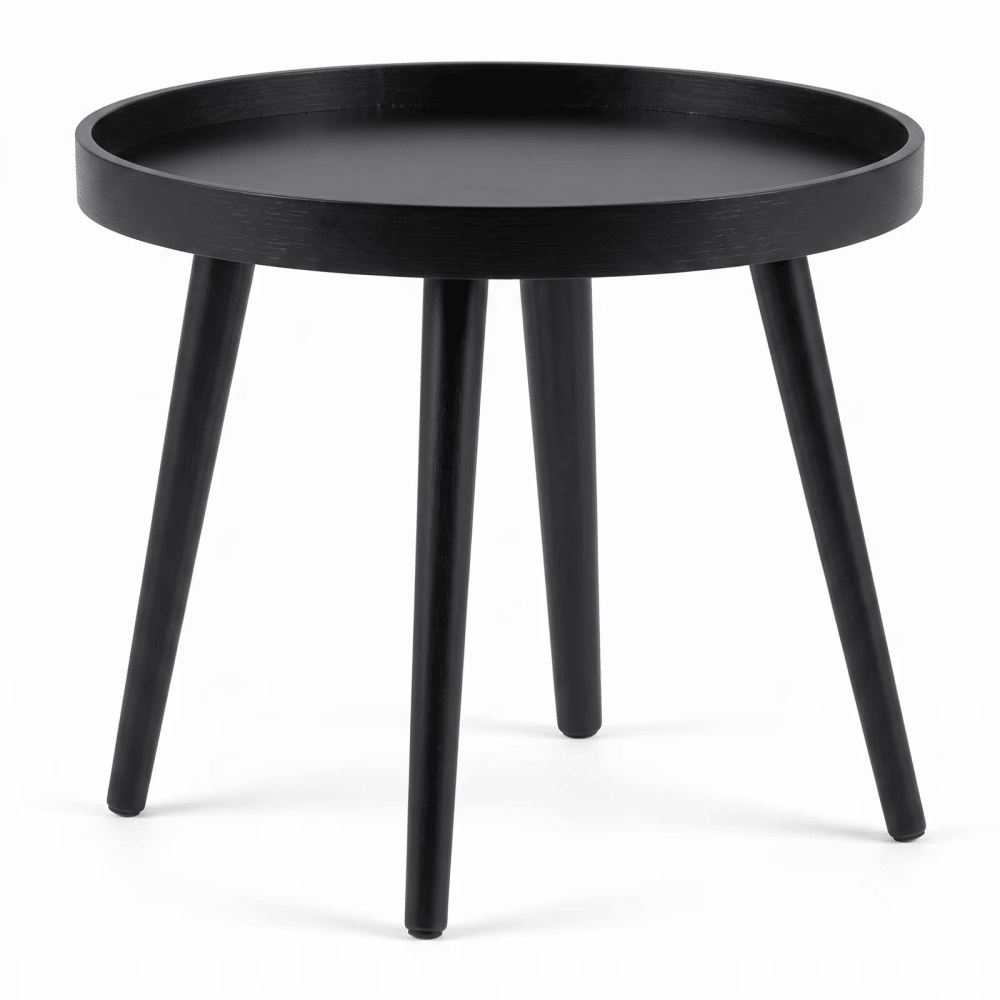 Mid Century Modern Round SideTable, Small Sofa End CoffeeTablewith Bamboo Legs & Wooden Tray TopforLiving Room Bedroom Small Spaces, Nightstand, Black