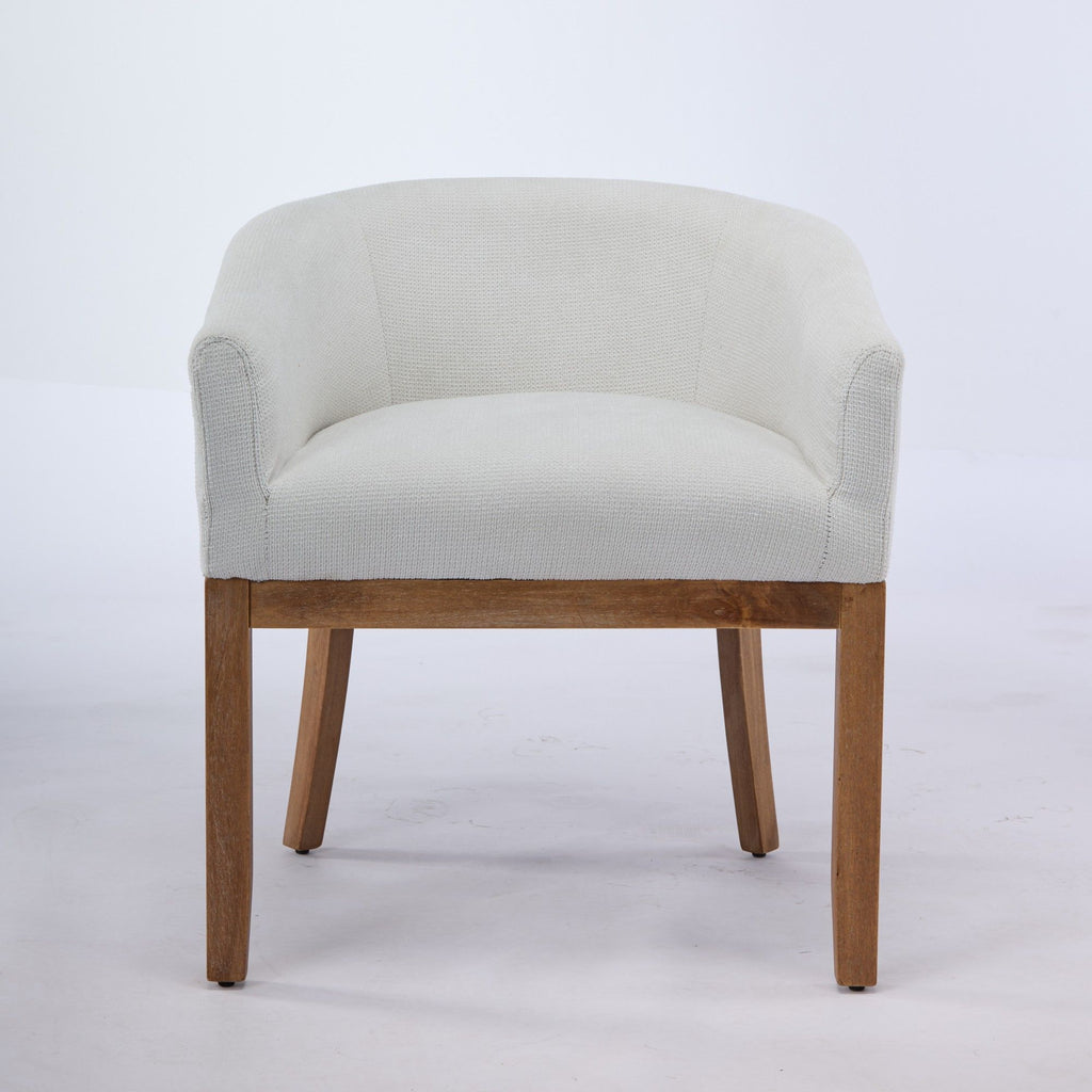 Mid Century Modern Upholstered Barrel Dining Chairs with Arms,Farmhouse Linen Kitchen & Dining Room Chairs with Natural Hardwood Frame, 19" W Accent Chairs for Living Room,Single Pack,Beige,SW1891BG