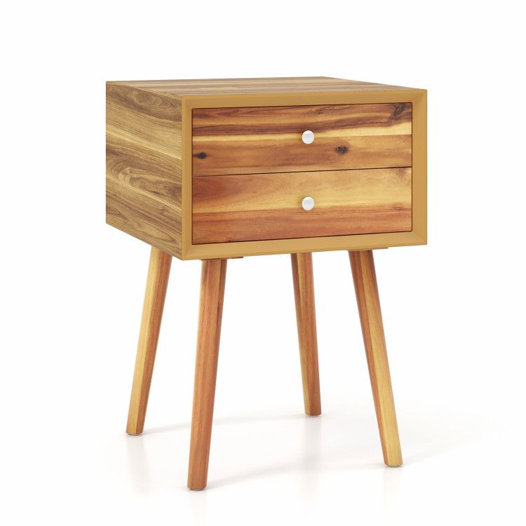 Mid-Century Wooden Multipurpose End Table with 2 Storage Drawers