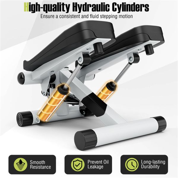 Mini Full Body Stepper - Resistance Bands Included, Adjustable Intensity, LCD Tracker (White)