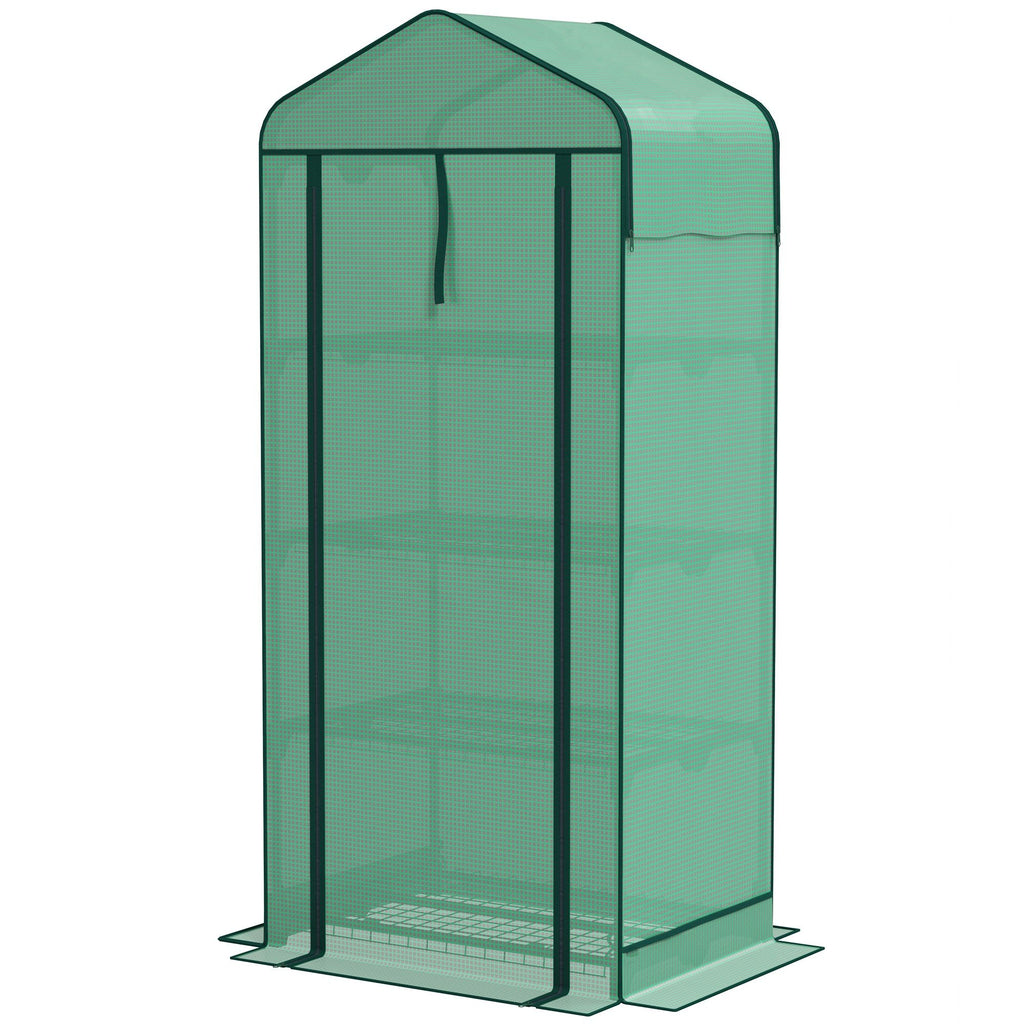 Mini Greenhouse with Screen Roof, 4 Tier Portable Small Greenhouse with High Strength PE Cover, Green