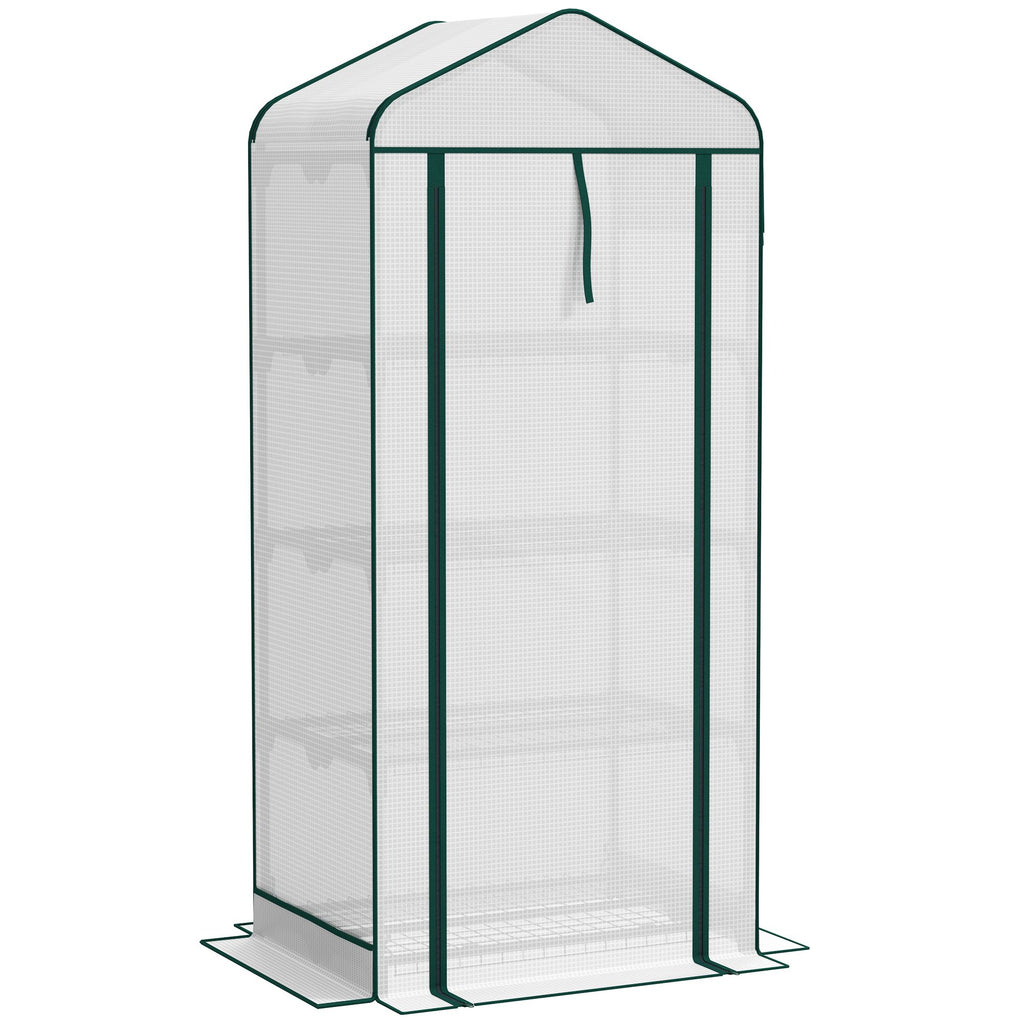 Mini Greenhouse with Screen Roof, 4 Tier Portable Small Greenhouse with High Strength PE Cover, White