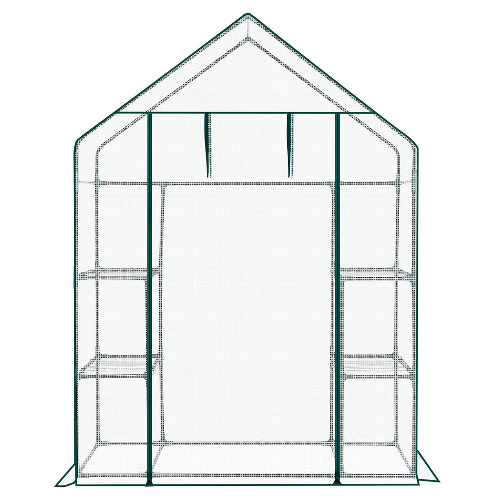 Mini Walk-in Greenhouse with PE Cover, 4-Shelf Indoor Outdoor Plant Gardening Green House for Garden Backyard, 56" x 29" x 77", White