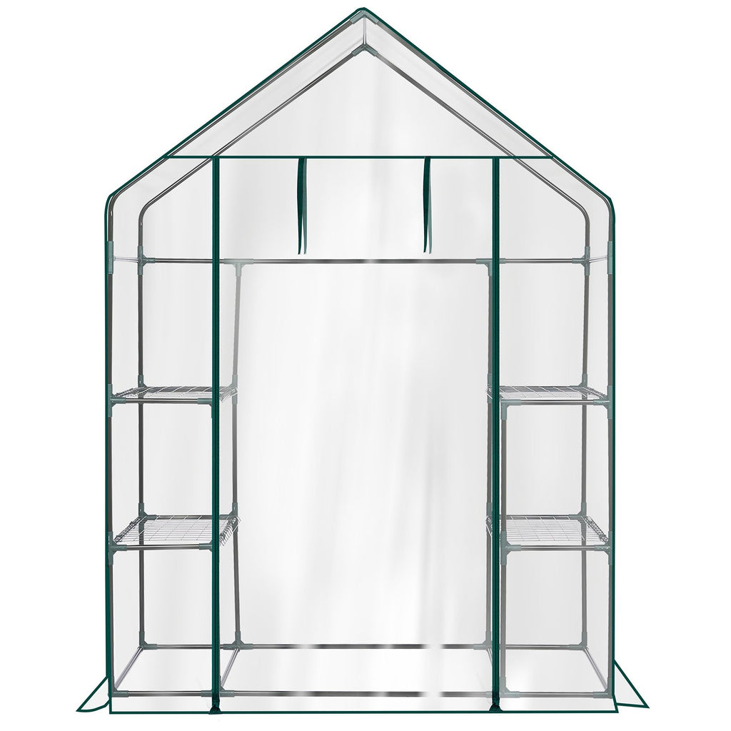 Mini Walk-in Greenhouse with PVC Cover, 4-Shelf Indoor Outdoor Plant Gardening Green House for Garden Backyard, 56" x 29" x 77", Transparent