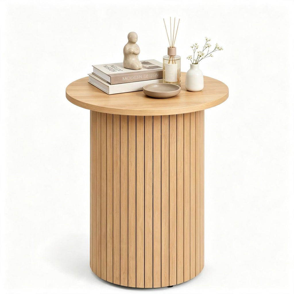 Minimalist Round Pedestal Side Table, Space-Saving Stable Nightstand with Rounded Edges & Anti-Slip Pads, Versatile Accent Furniture for Small Spaces Home Decor - Natural