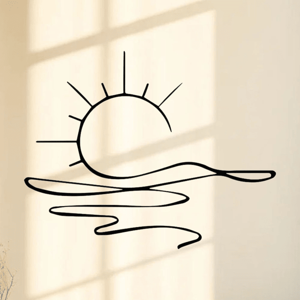 "Minimalist Sunrise Wall Art – Modern Metal Iron Wall Decor, Abstract Sun Line Design for Home | Elegant Housewarming & Wedding Gift, Versatile for Living Room, Bedroom, Bathroom, Kitchen & Halloween