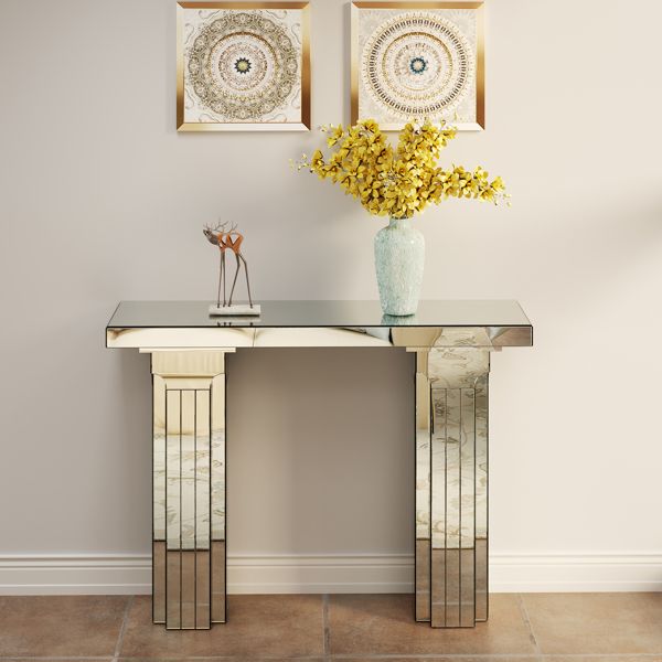 Mirrored Console Table Wide Bling Silver Mirror Entryway Desk Modern Rectangle Sofa Table Entryway Tables for Living Room--Self-pickup is not supported