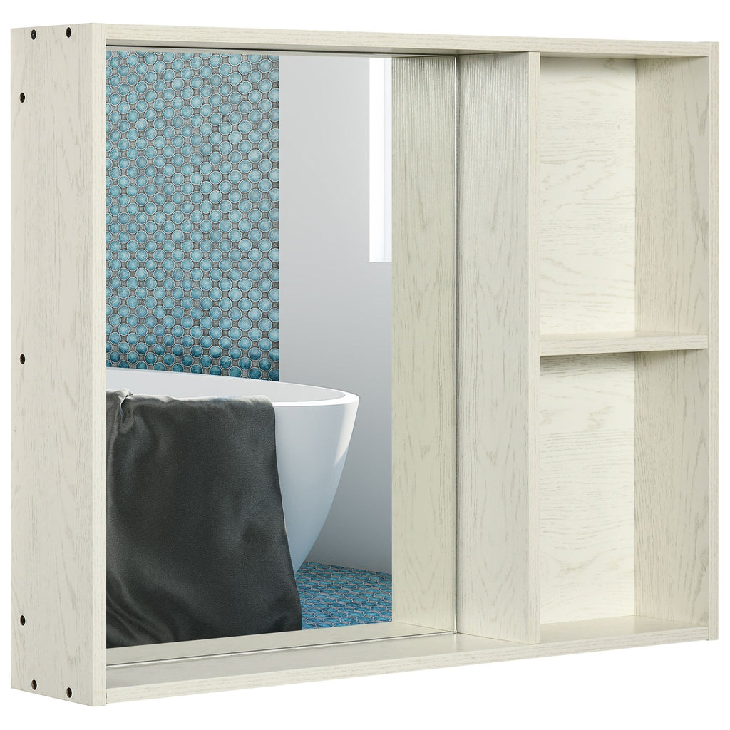 Mirrored Wall Organizer: 31.5x25.5" White Wall-Mounted 2-Tier Medicine Cabinet